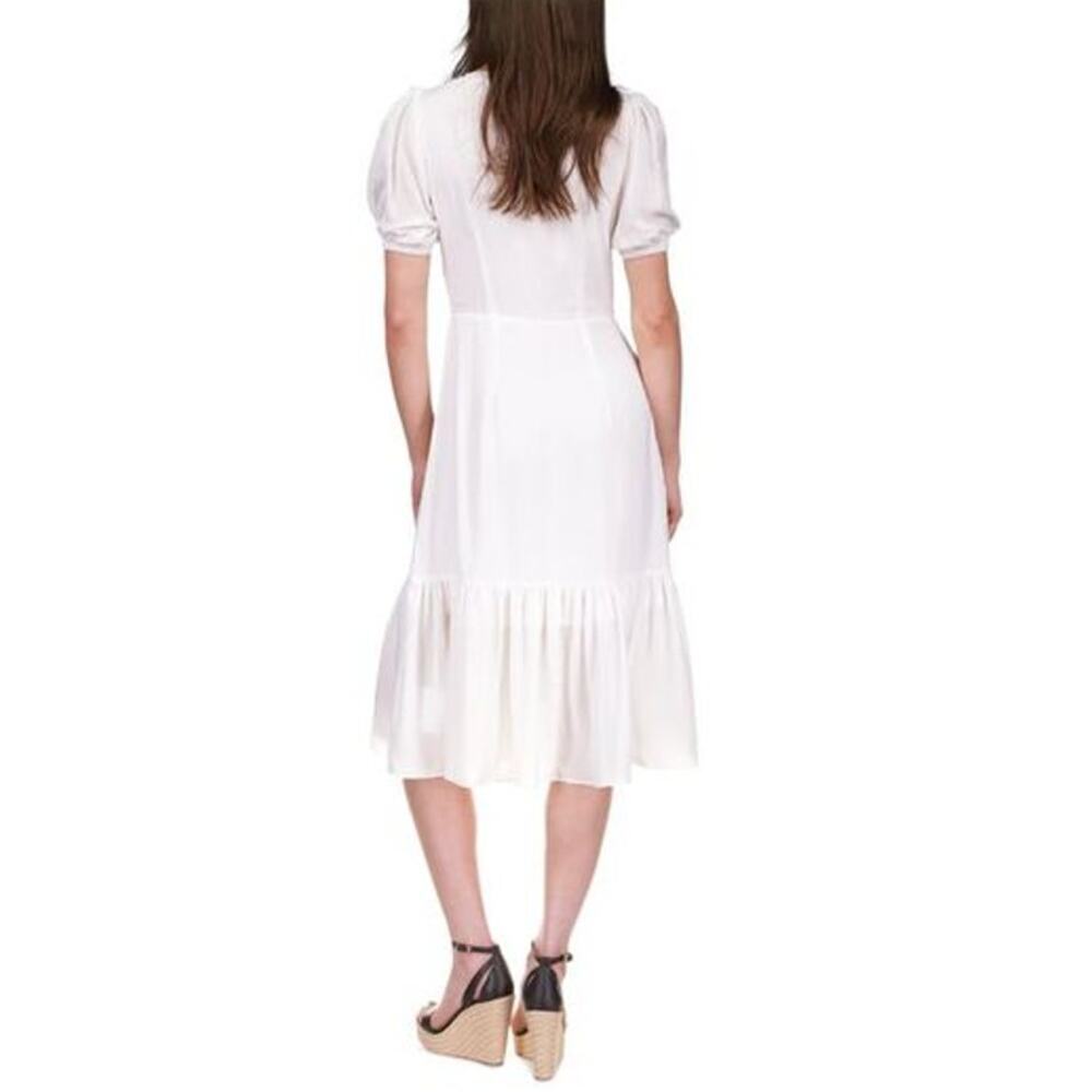 Michael Michael Kors White Tie Button Front Fit & Flare Dress Petite L NWT - Picture 2 of 8